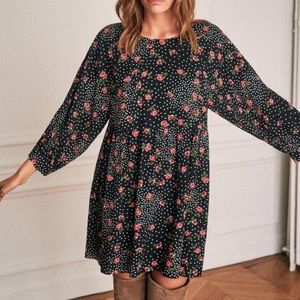 Sezane Grace Dress Flower Dots Ecru Navy Base